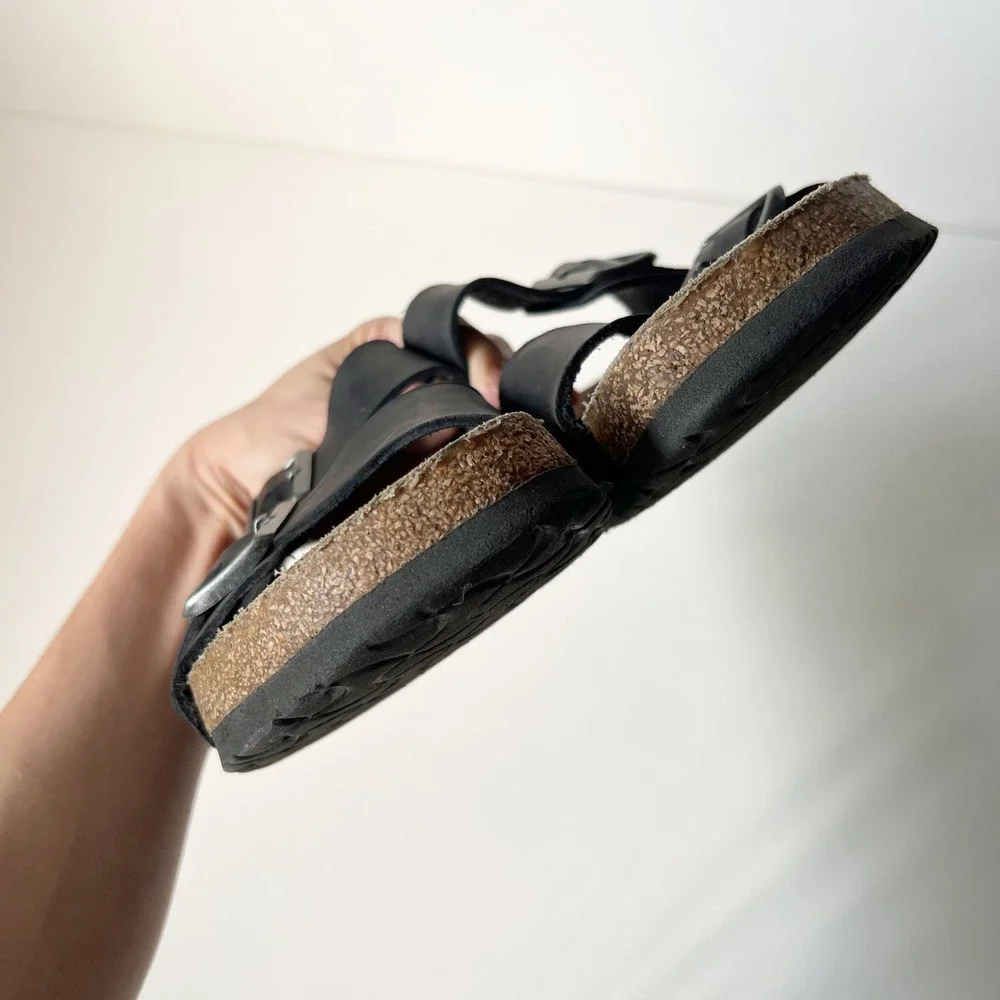 Birkenstock Arizona Sandals 43 Black Oiled Leather Soft Footbed Slides Mens